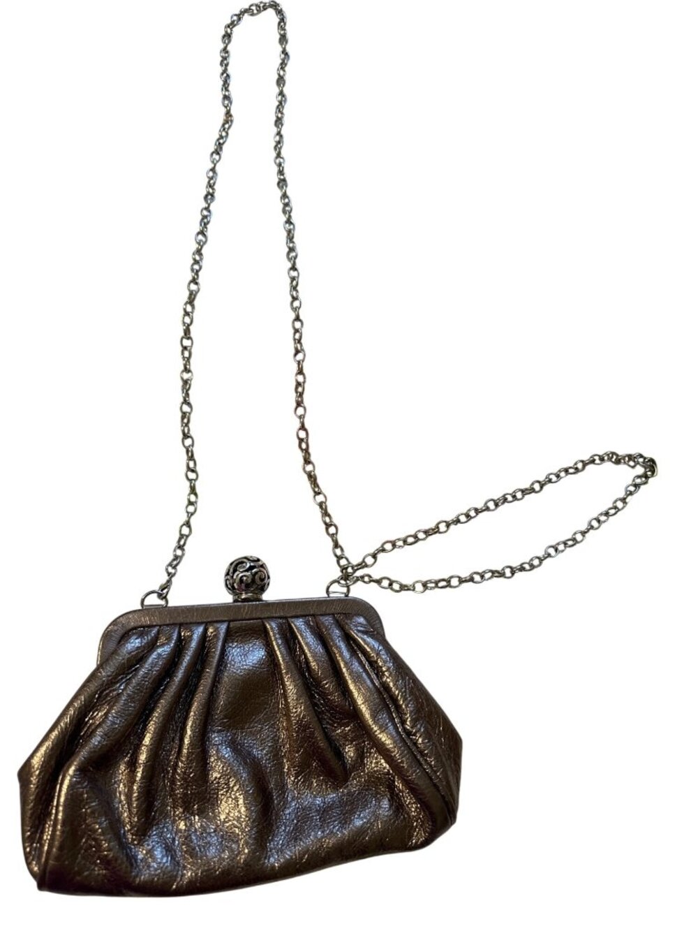 Brighton Metallic Bronze Frame Bag With Chain Strap & Floral Satin Interior Swir